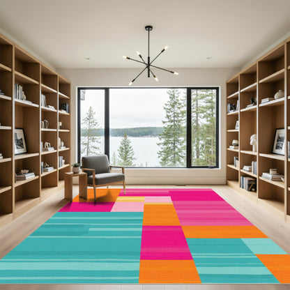 Vibrant Geometric Teal Orange Pink Rug