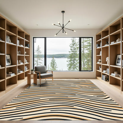 Amber Black Wavy Stripes Rug