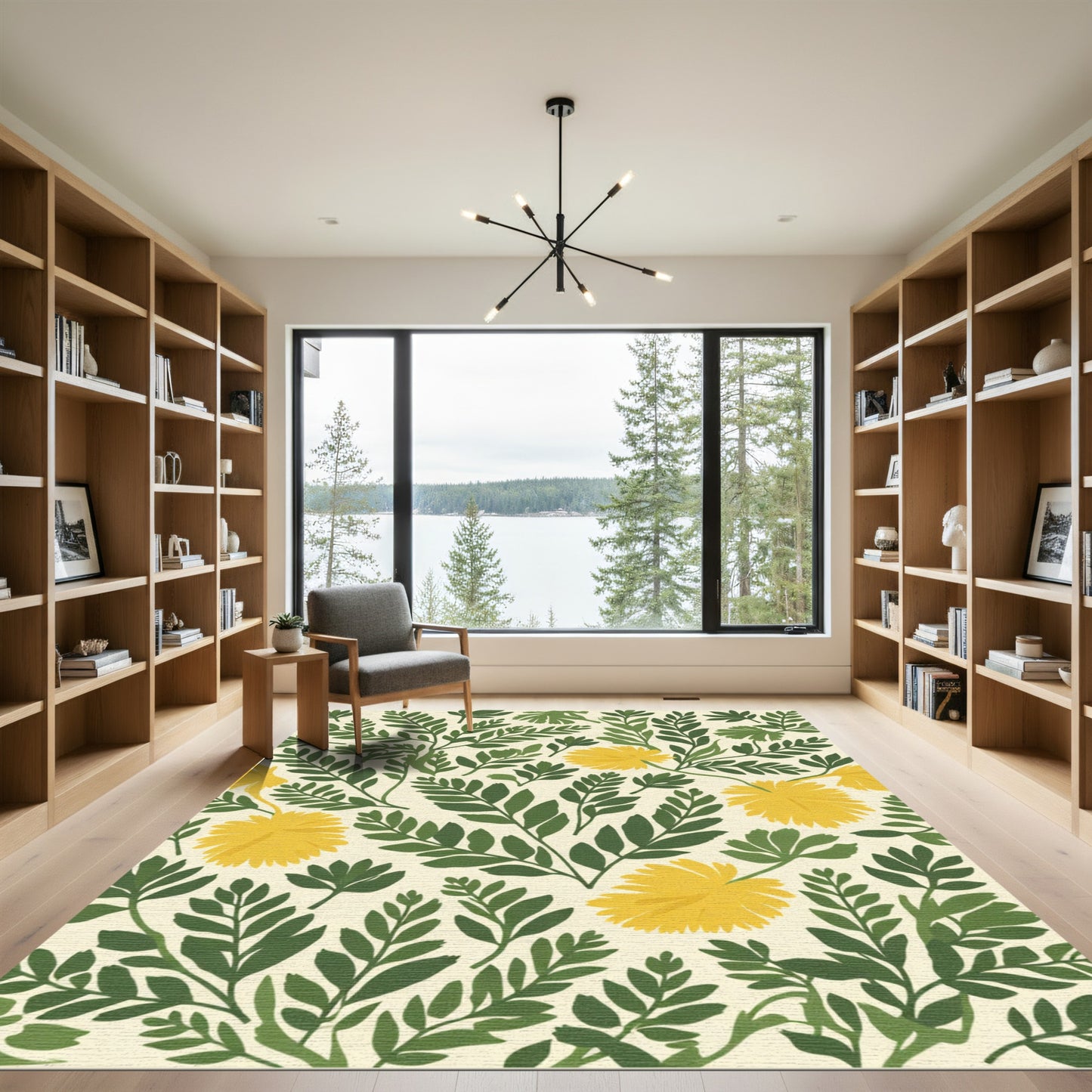 Yellow Dandelion Green Leaf Arrangement Rug