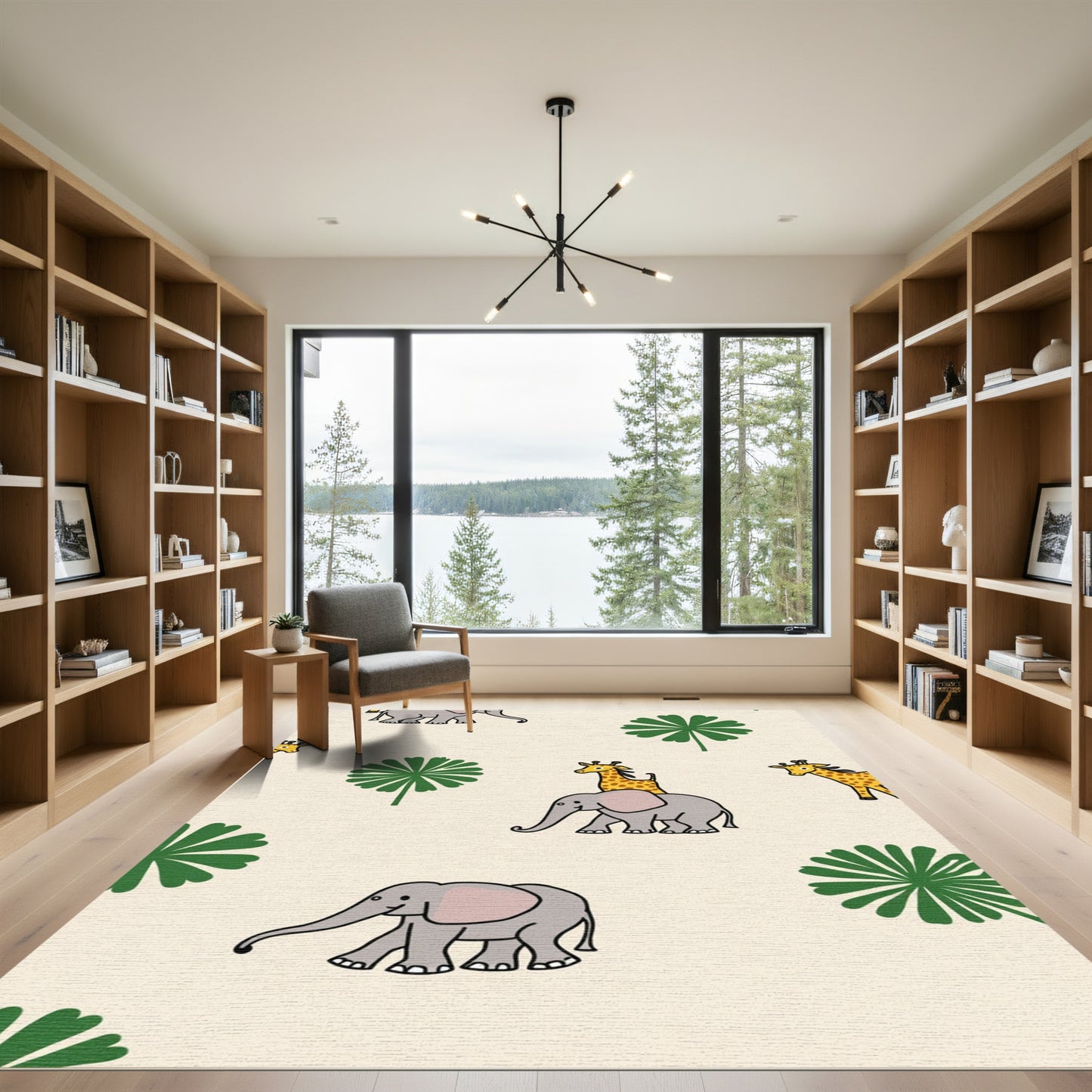 Cute Gray Elephant Yellow Giraffe Tree Rug