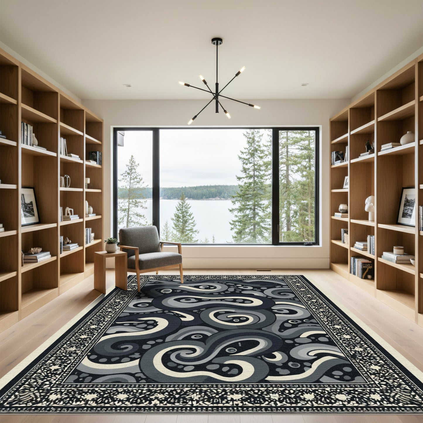 Dark Gray Swirl Serpent Brocade Rug