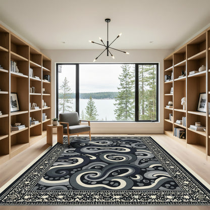 Dark Gray Swirl Serpent Brocade Rug
