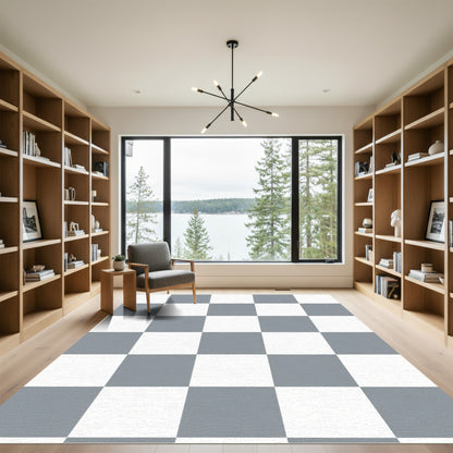 Gray White Checkerboard Grid Rug