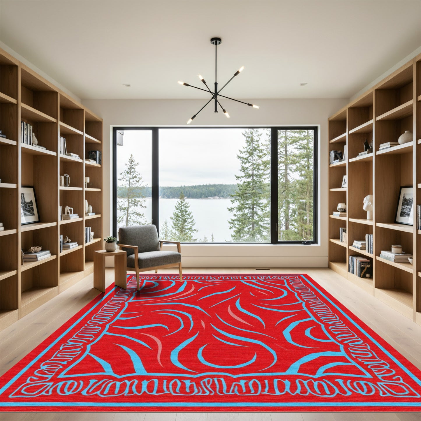 Bold Red Abstract Flowing Swirl Rug