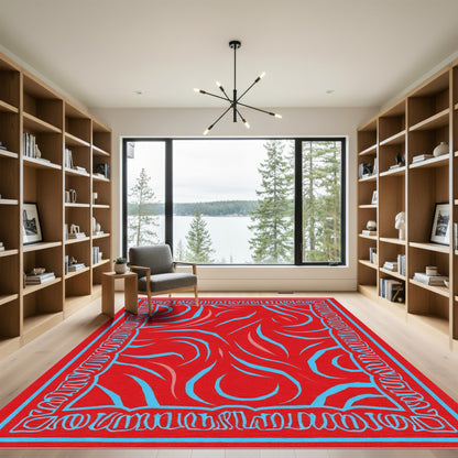 Bold Red Abstract Flowing Swirl Rug