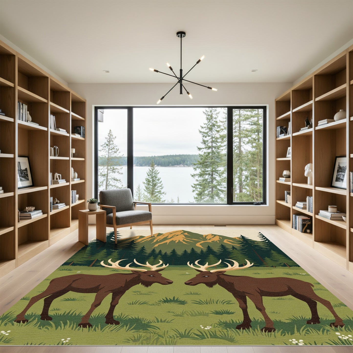 Majestic Moose Forest Mountain Vista Rug