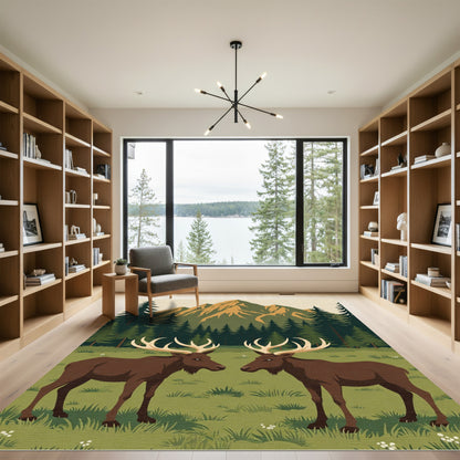 Majestic Moose Forest Mountain Vista Rug