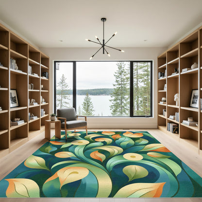 Emerald Swirl Floral Botanical Bloom Rug
