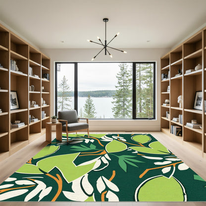 Bold Green Leafy Branch Foliage Rug