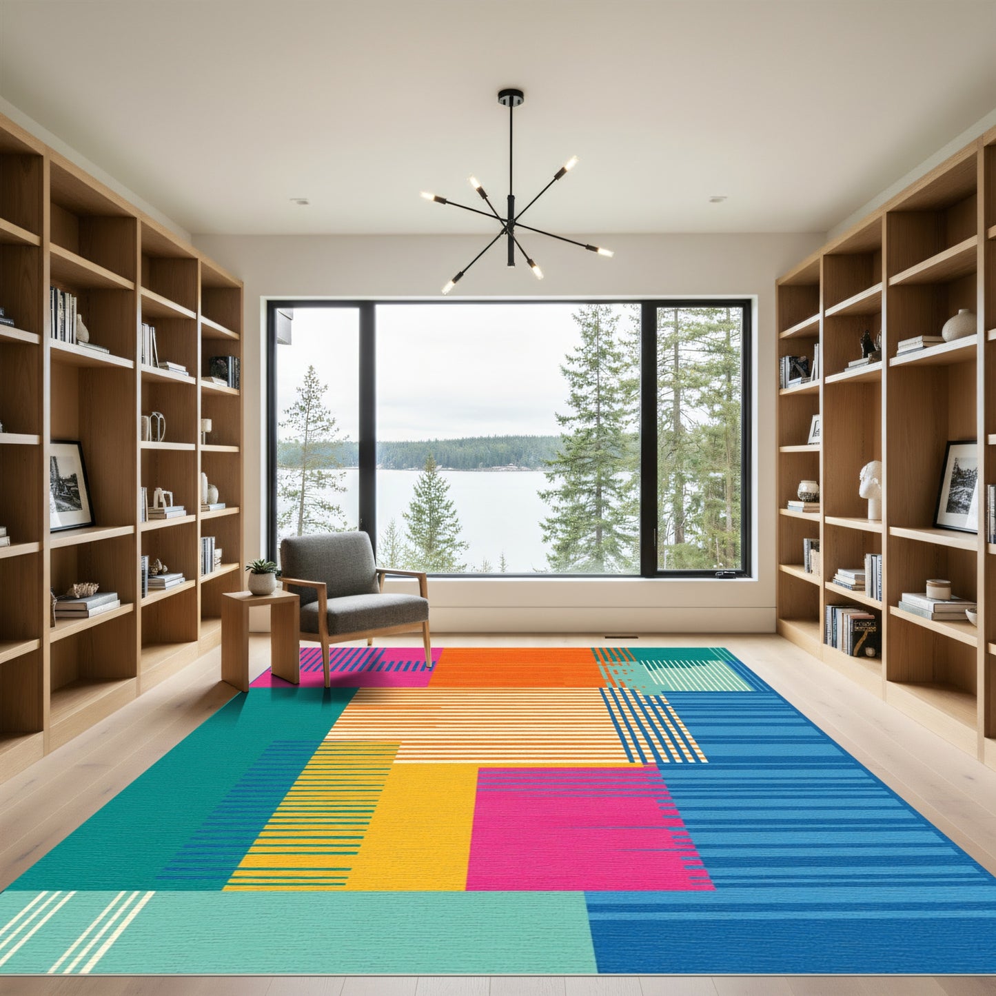 Abstract Geometric Collage Vivid Stripes Rug