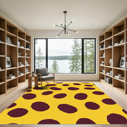 Bold Yellow Burgundy Polka Dot Rug