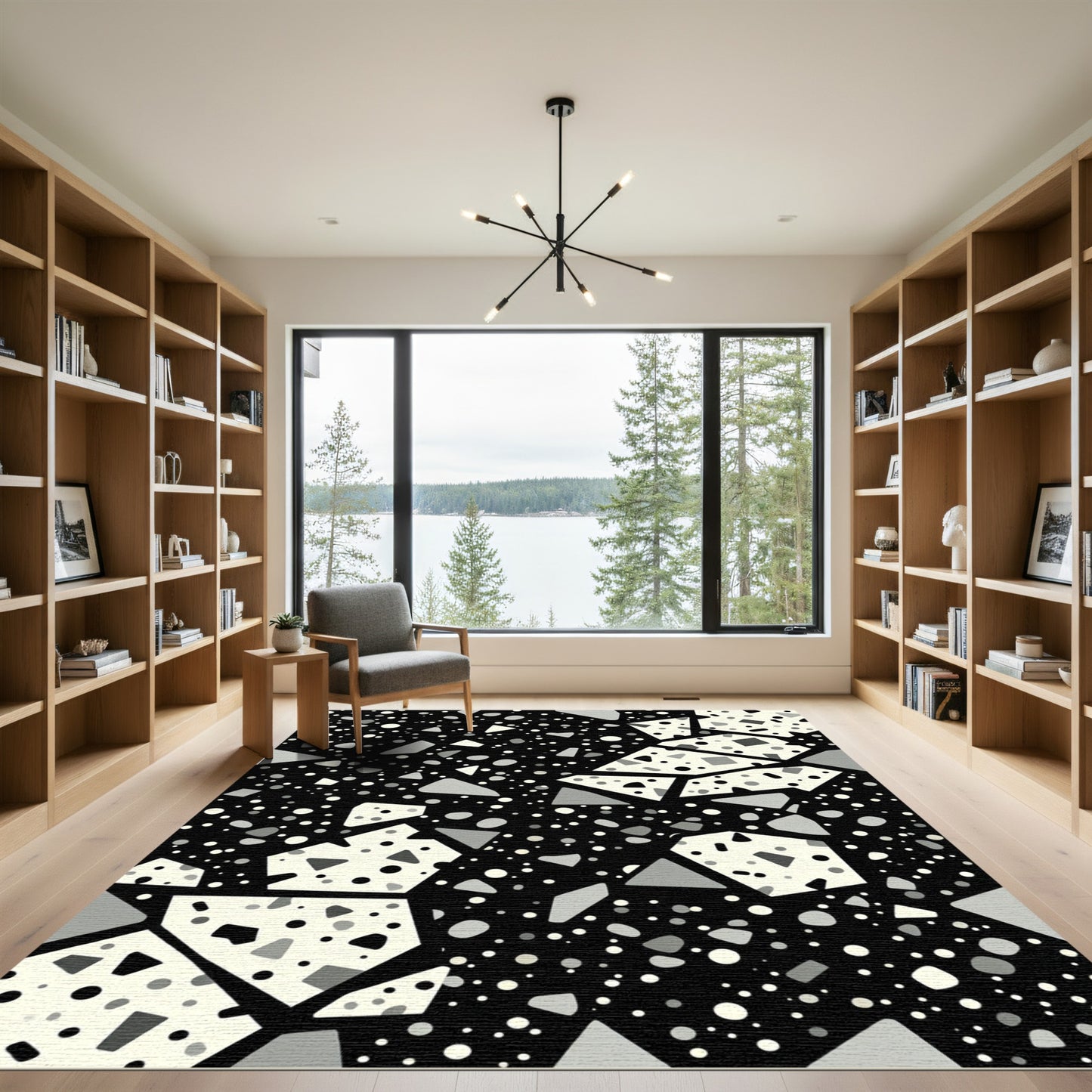 Terrazzo Black White Geometric Mosaic Rug
