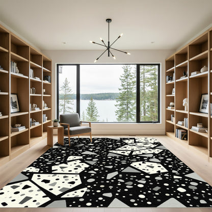 Terrazzo Black White Geometric Mosaic Rug
