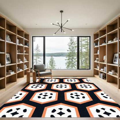 Coral Hexagon Abstract Dots Rug