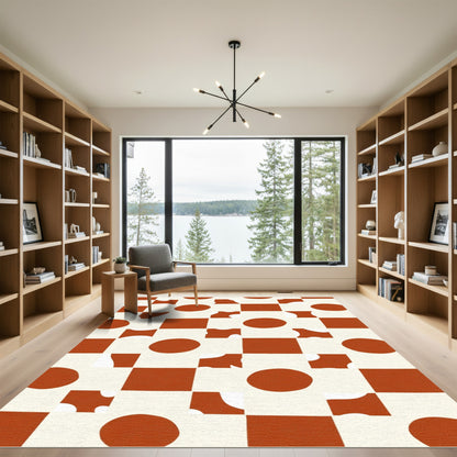 Terracotta and Cream Checkered Circles Rug