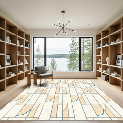 Geometric Teal Orange Outline Grid Rug