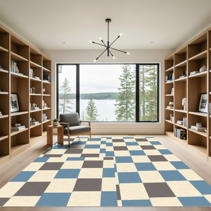 Shifting Blue Cream Gray Checkerboard Rug
