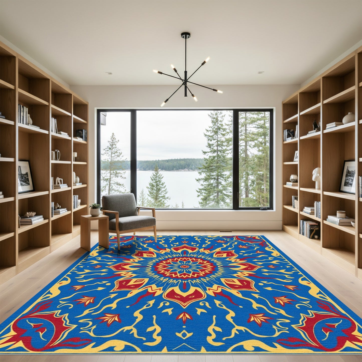 Bold Crimson Star Floral Medallion Rug