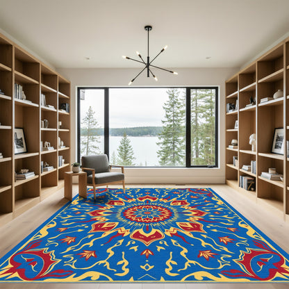 Bold Crimson Star Floral Medallion Rug
