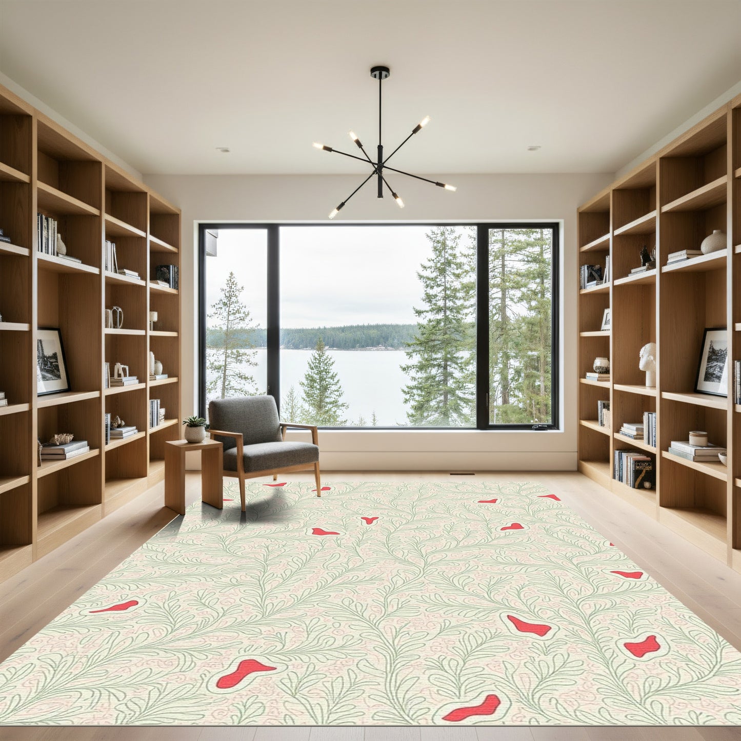 Cream Botanical Red Whimsical Vine Rug