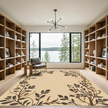 Earthy Tones Ornate Leaf Branches Rug