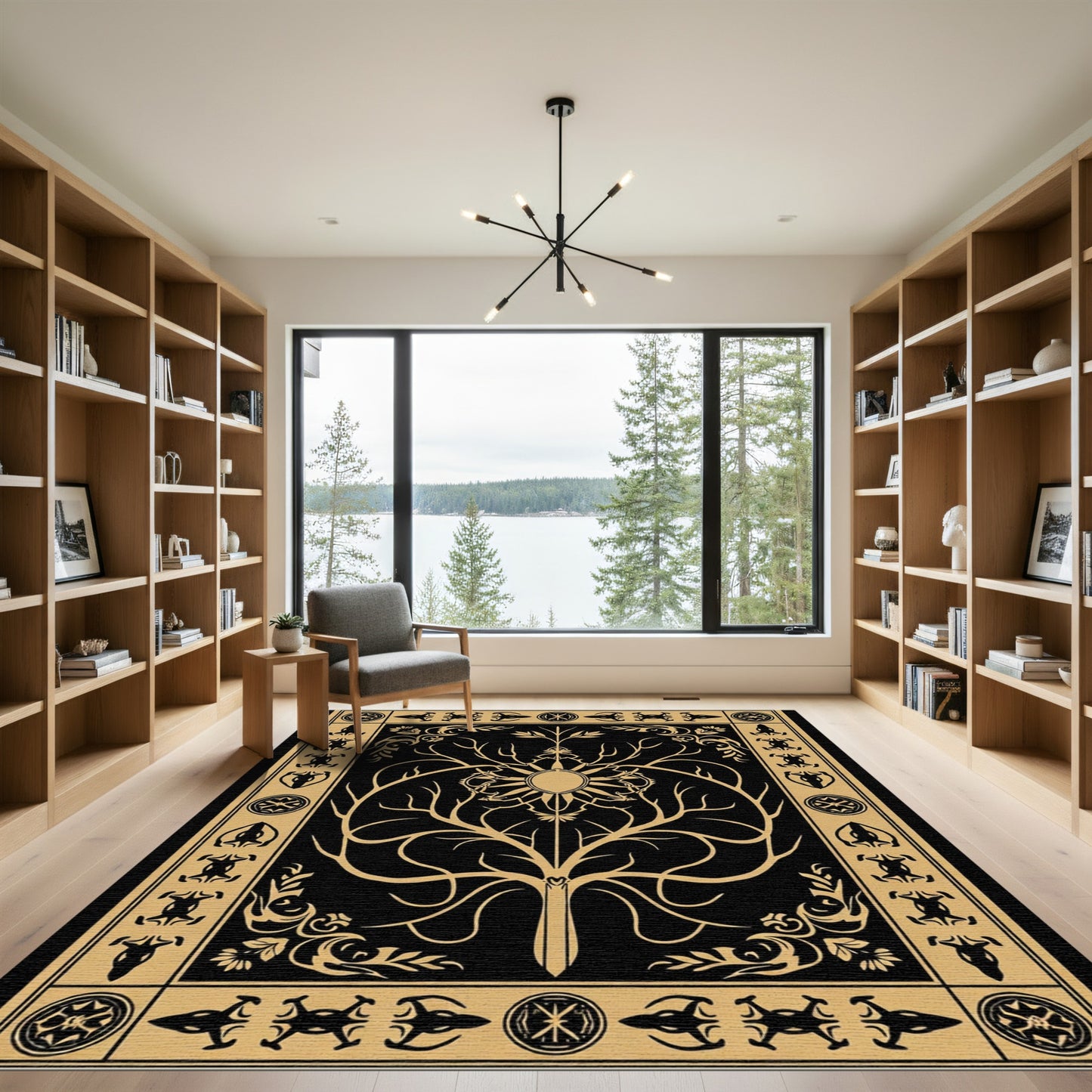 Majestic Black Gold Tree of Life Rug