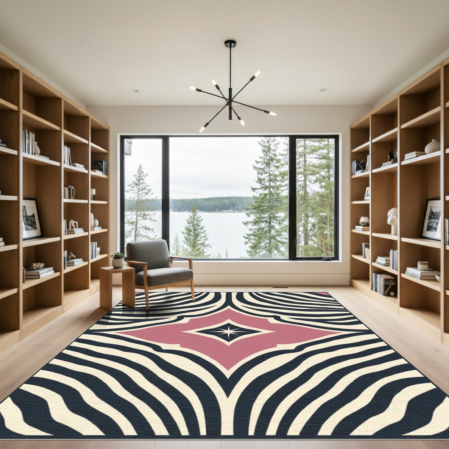 Blush Pink Cream Zebra Stripe Medallion Rug