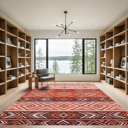 Terracotta Geometric Diamond Stripe Rug