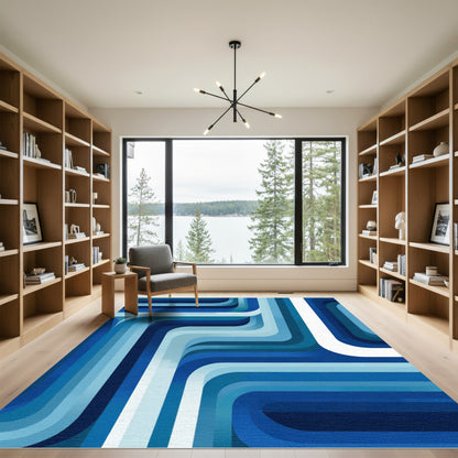Retro Blue Layered Stripe Rug