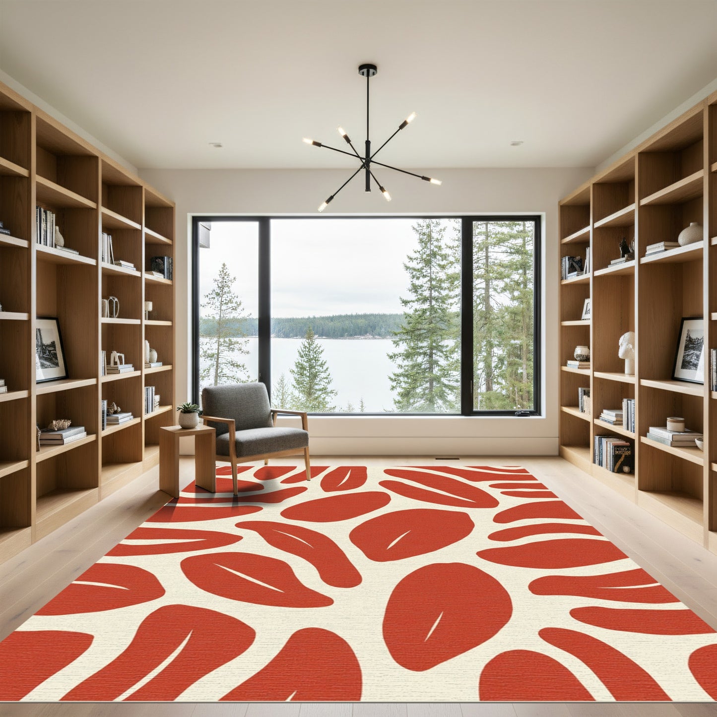 Red Abstract Organic Leaf Rug