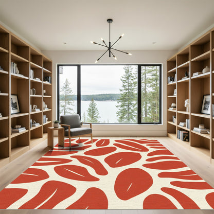 Red Abstract Organic Leaf Rug