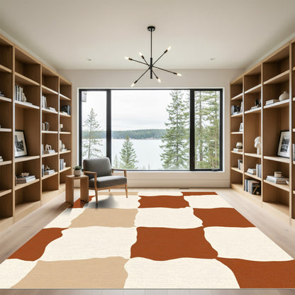 Rich Terracotta Checkerboard Organic Squares Rug