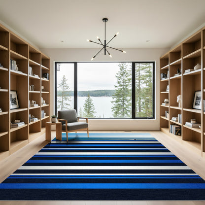 Modern Blue White Stripe Rug