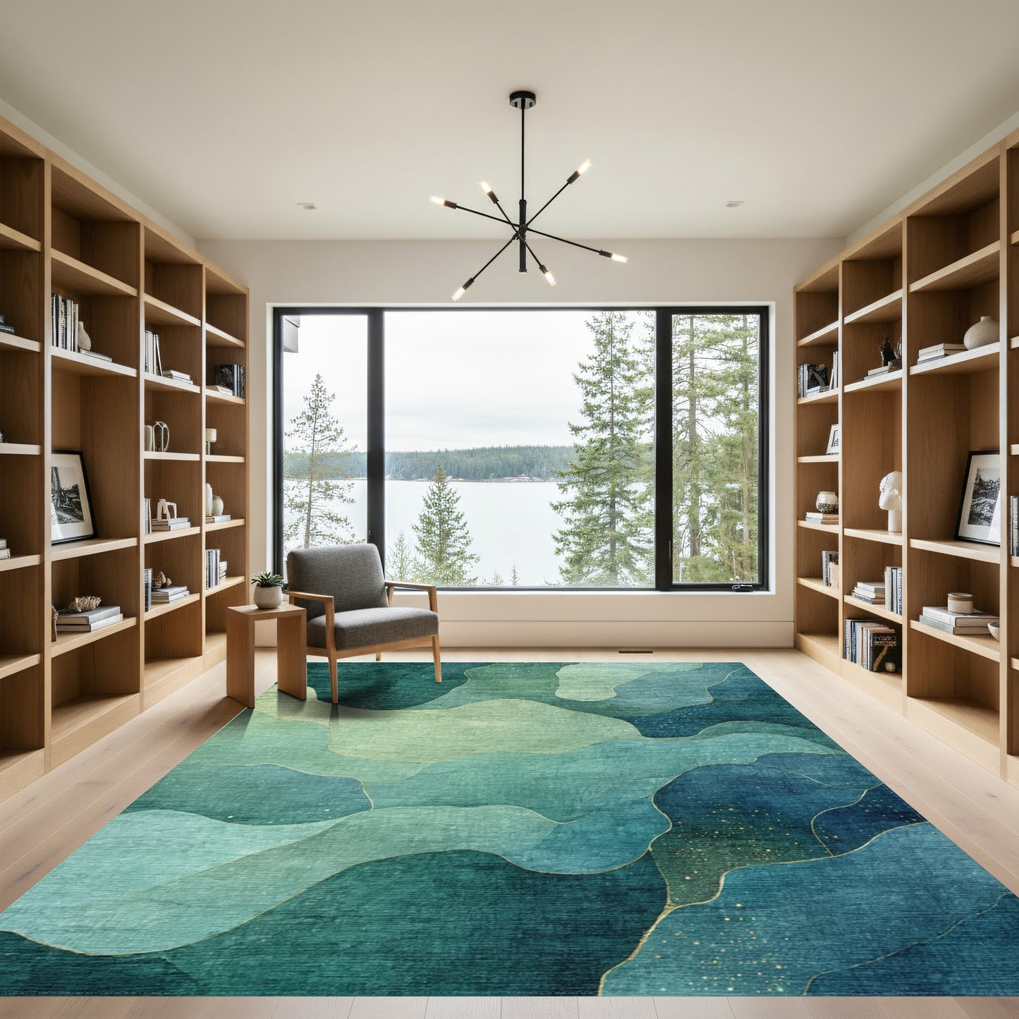Teal Fluid Wave Abstract Rug