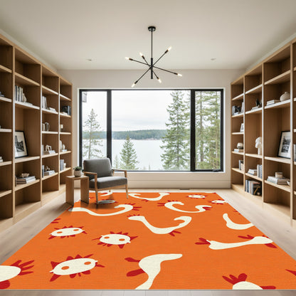 Cream Orange Playful Creature Rug