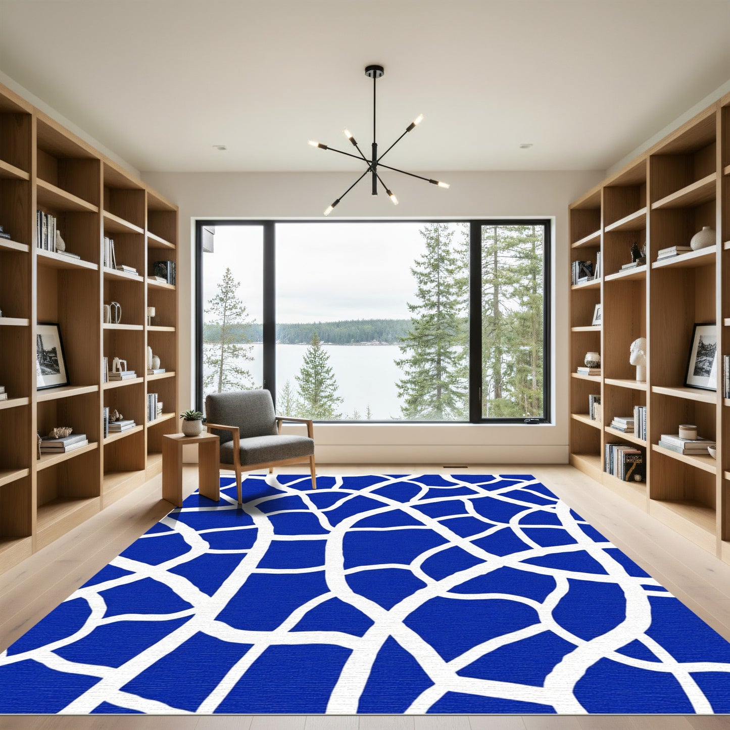 Deep Blue Organic Network Weave Rug