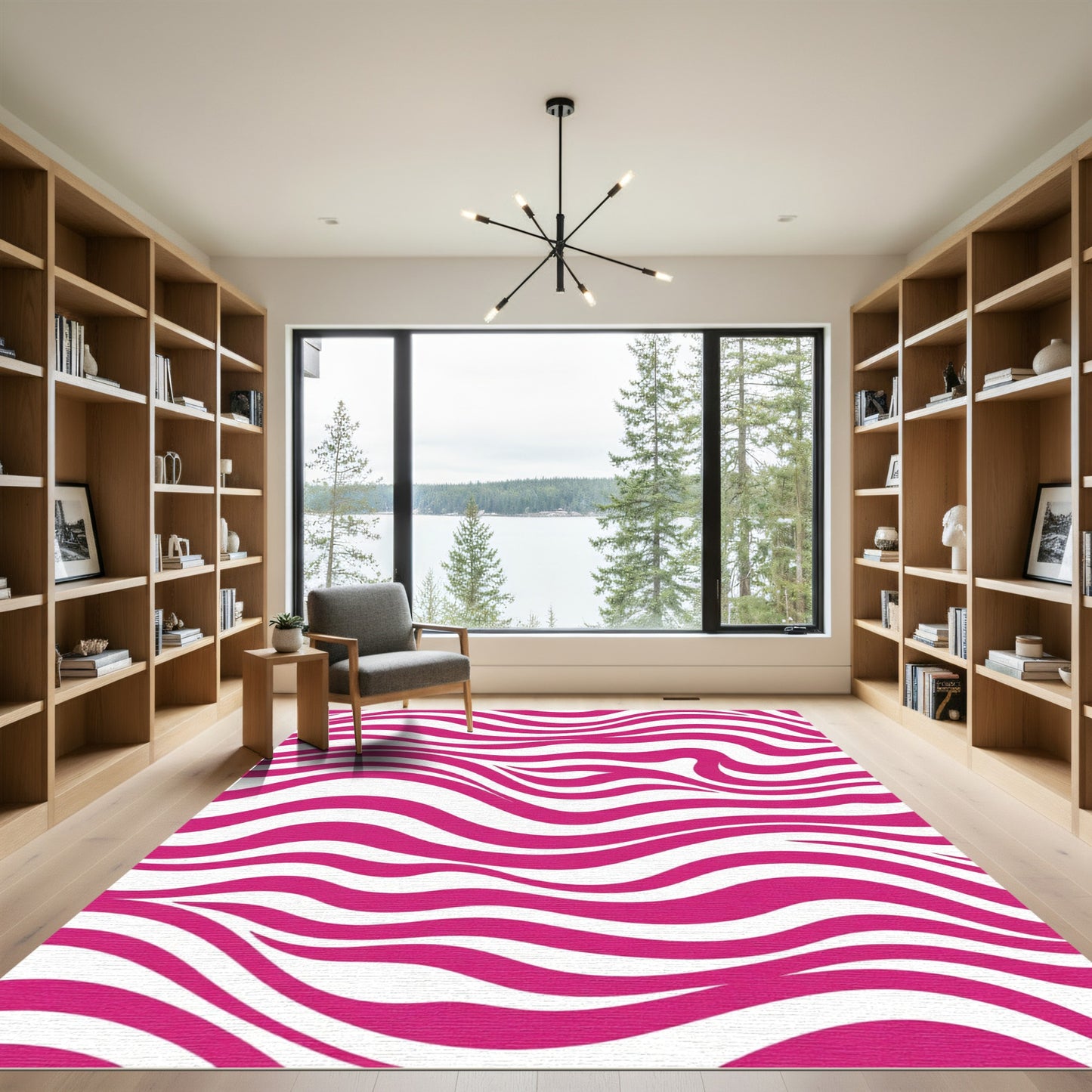Hot Pink Abstract Zebra Stripes Rug