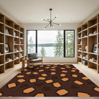 Brown Orange Spotty Abstract Floral Rug