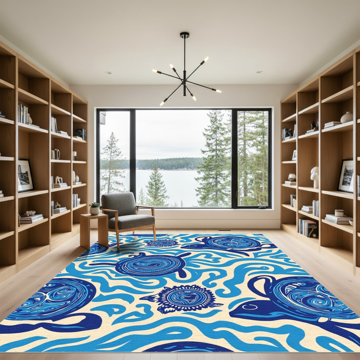Deep Blue Turtle Ocean Waves Rug