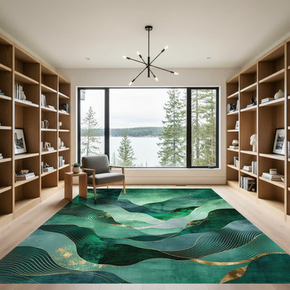 Emerald Gold Wavy Mountains Rug