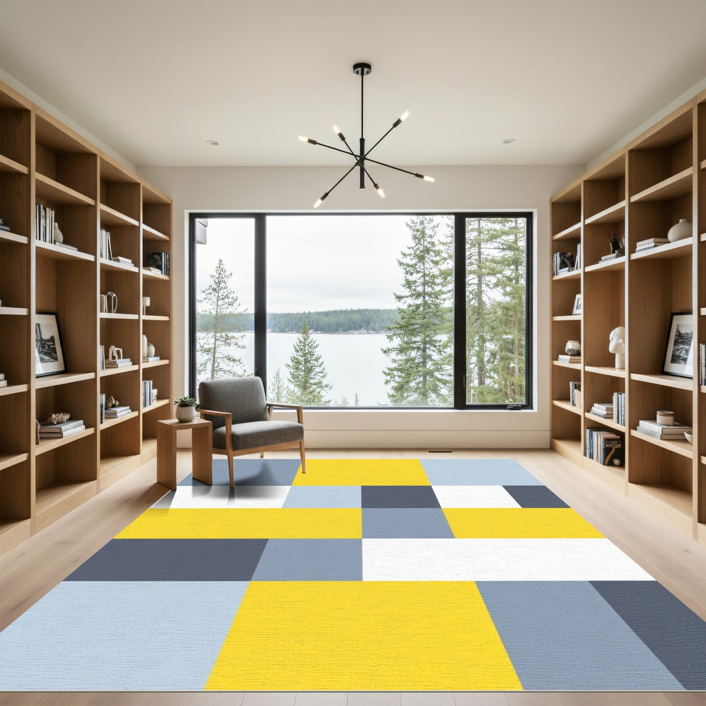 Modern Yellow Blue Gray Block Rug