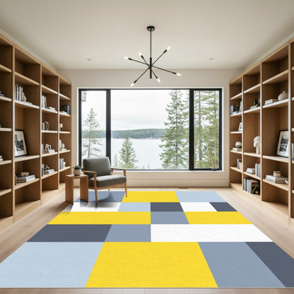 Modern Yellow Blue Gray Block Rug