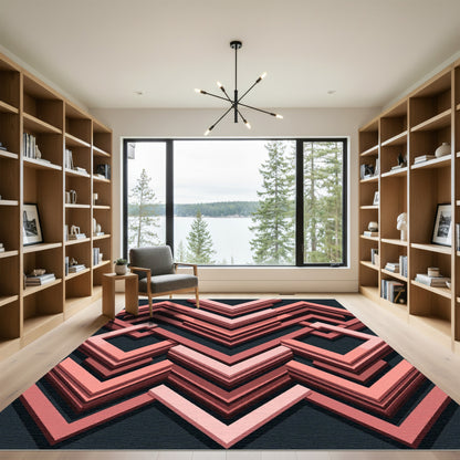 Nested Chevron Coral Geometric Rug
