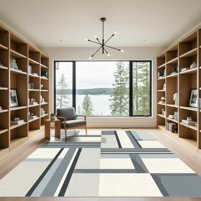 Cool Gray Geometric Rectangular Abstraction Rug