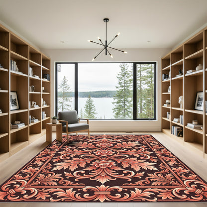 Coral Swirl Floral Medallion Jacquard Rug