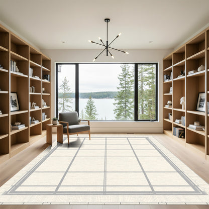 Pale Grey Lattice Border Rug