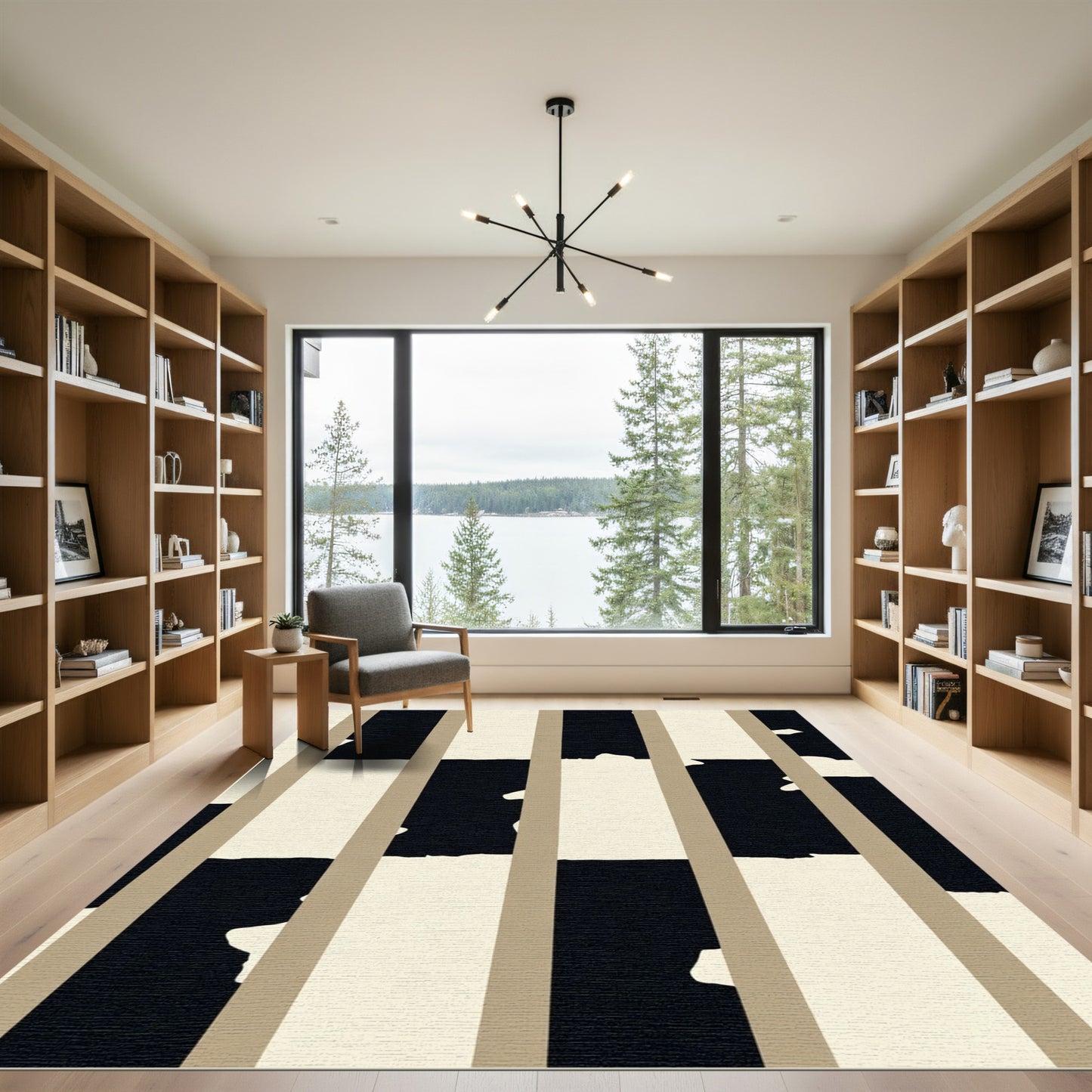Black Cream Vertical Stripe Abstract Rug
