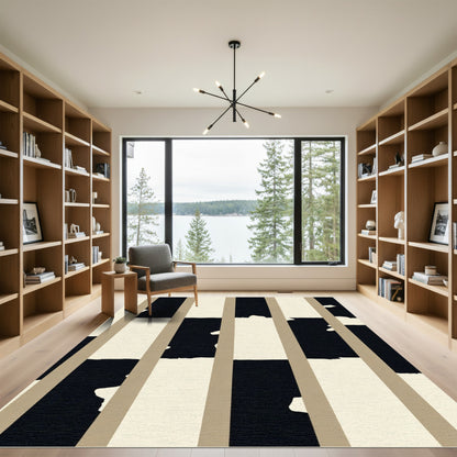 Black Cream Vertical Stripe Abstract Rug