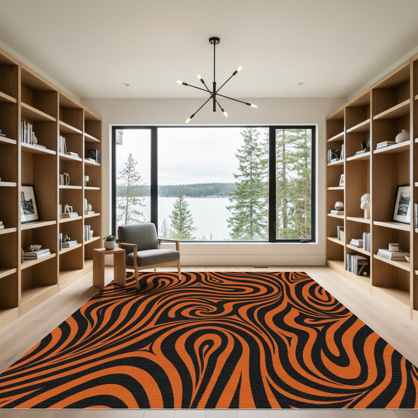 Bold Orange Black Swirl Rug