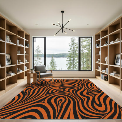Bold Orange Black Swirl Rug